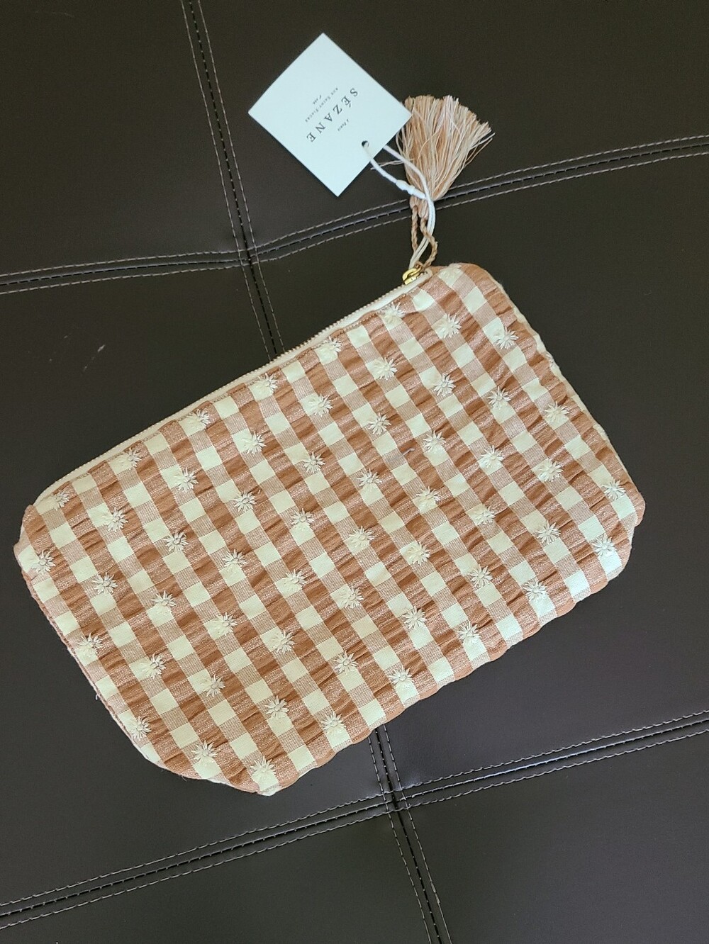 Sezane Gingham Tassel Pouch